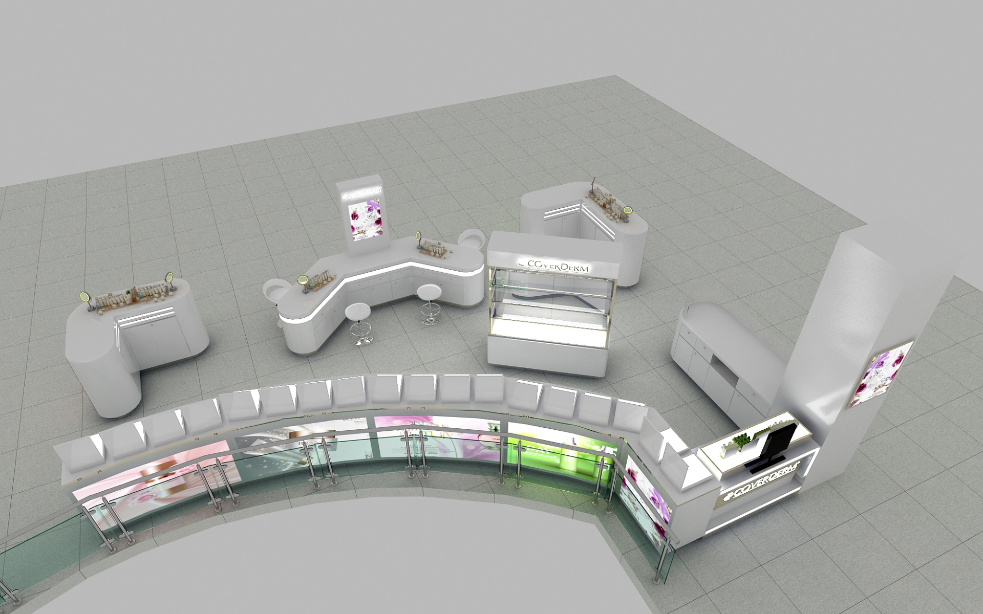 Curved Cosmetic Display Showcase