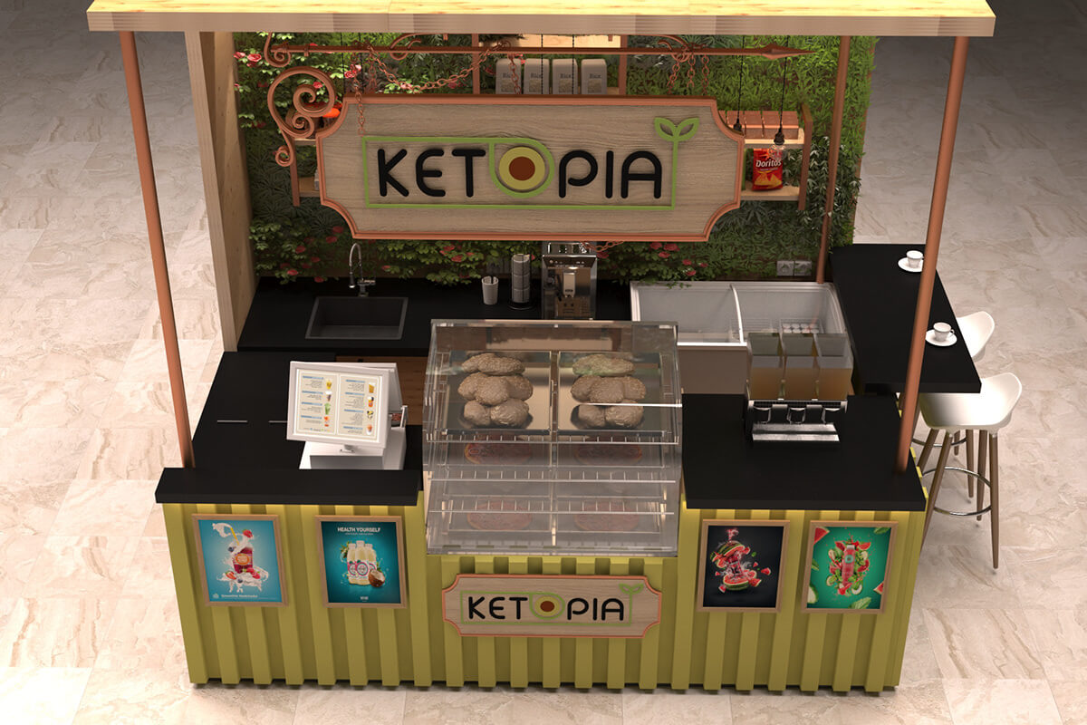ant dispplay juice tea kiosk